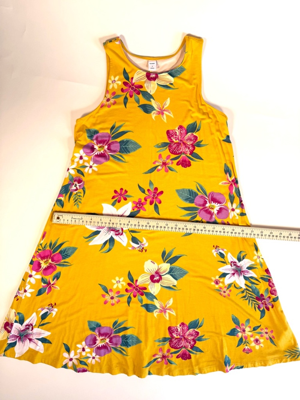 Old Navy Mustard Floral Sleeveless Swing Dress Tropical Boho Summer Mini Size S - Picture 11 of 12